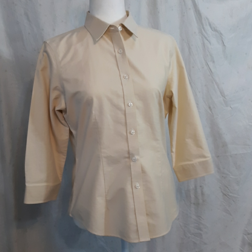 L.l bean womens 3/4 sleeve pale yellow blouse SM